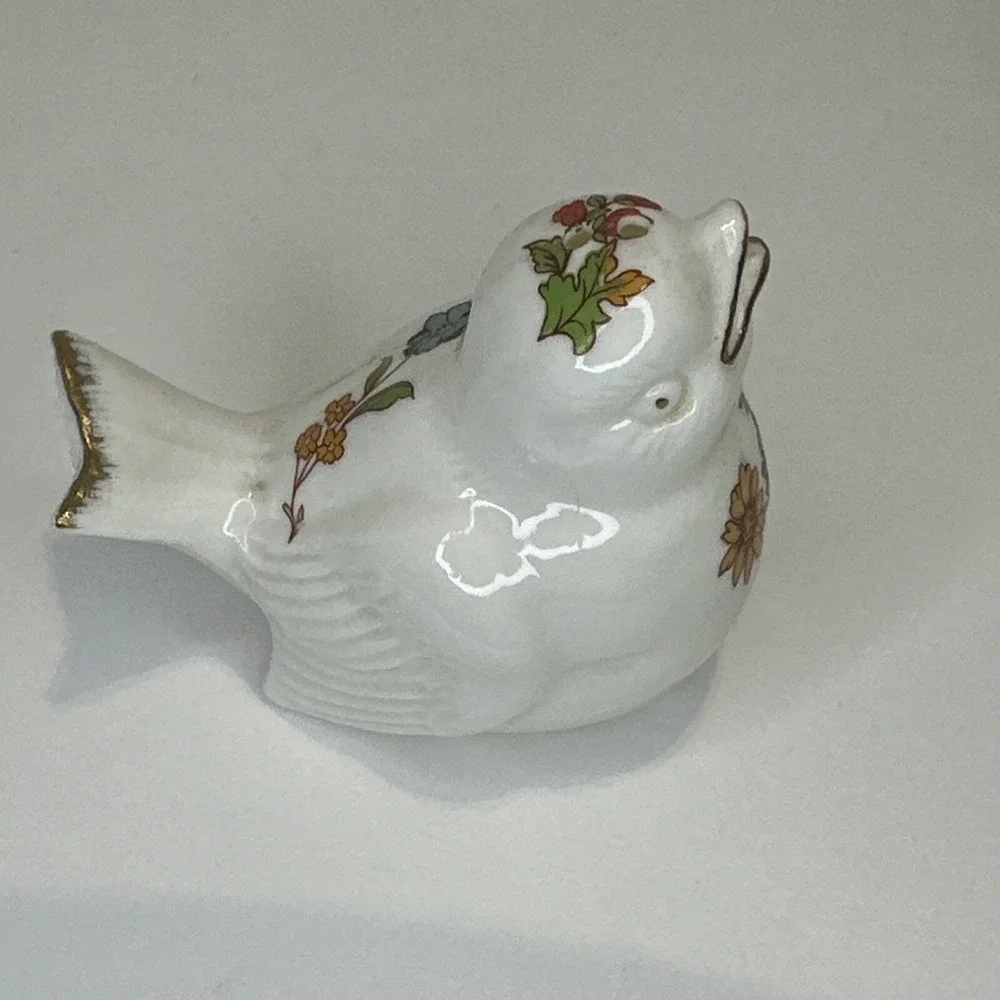 Bone China Bird Salt & Pepper Shakers Floral Gold Tip Vintage